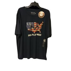 Realtree Mens Black Tee with American Flag/ United States Size XL NWT